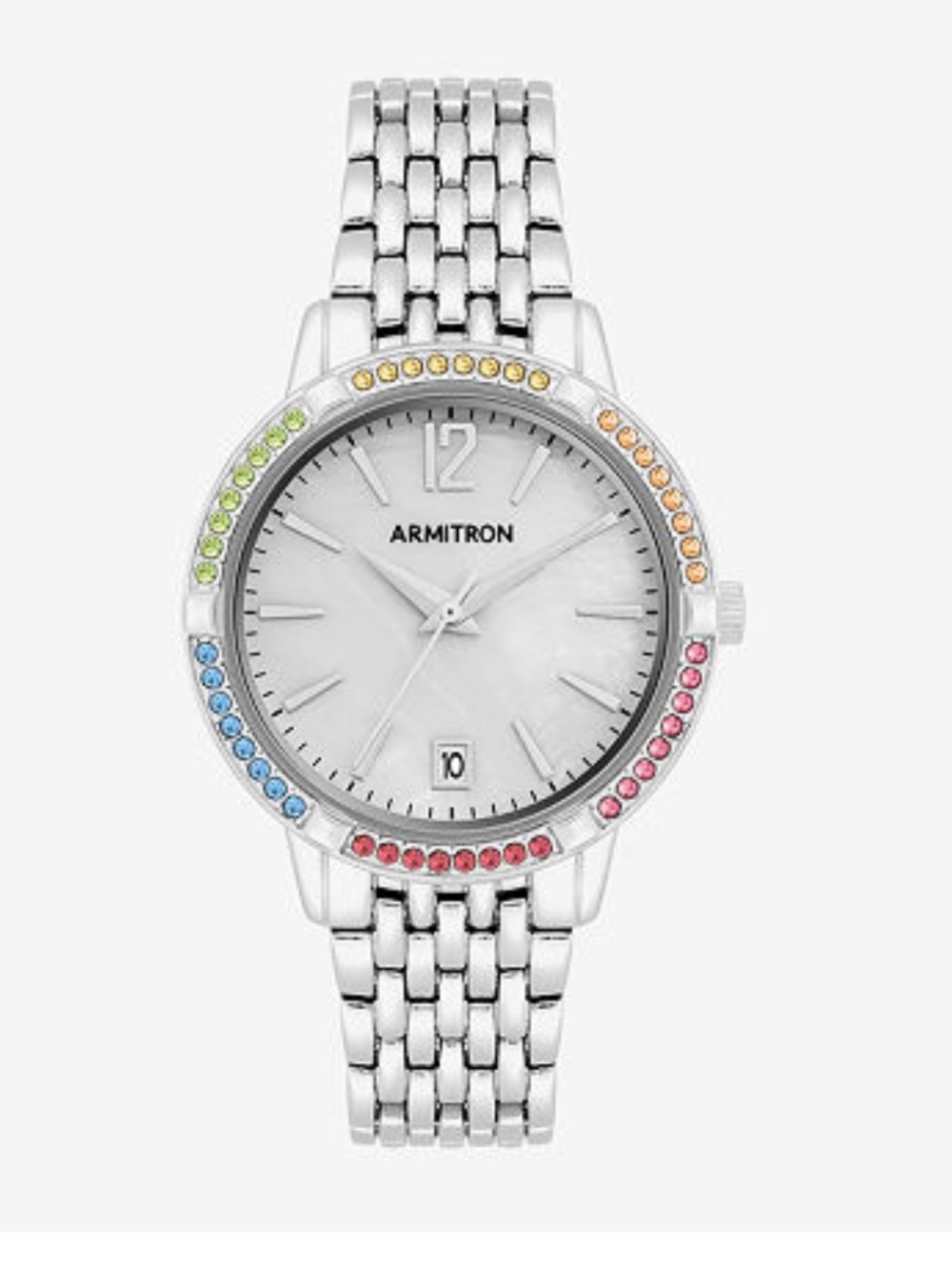 Armitron Silver-Tone, Multicolored Crystals, Mother of Pearl Watch Face - NIB
